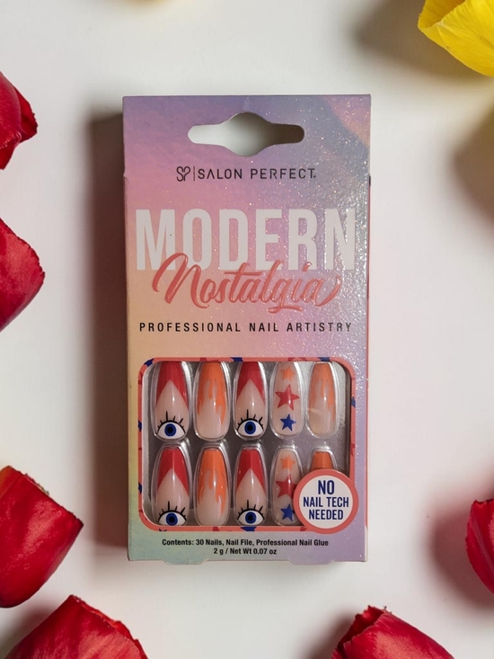 Other - 10/ $10 Modern Nostalgia Orange & Red Star Accent Press-On Nails